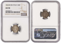 Italy 20 Centetimi 1863. NGC AU 58