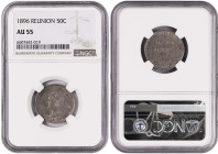 Reunion 50 Centimes 1896. NGC AU 55