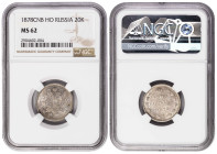 Russia 20 Kopeks 1878. NGC MS 62