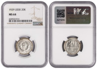 Russia-USSR 20 Kopeks 1929. NGC MS 64