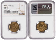 Russia-USSR 3 Kopeks 1937. NGC MS 63