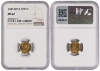 Russia-USSR 1 Kopek 1940. NGC MS 65
