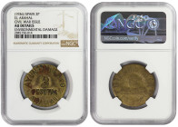 Spain Arahal 2 Pesetas 1936. NGC AU Details