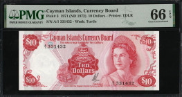 Cayman Islands 10 Dollars 1971 (ND 1972). PMG 66 EPQ