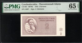 Czechoslovakia Theresienstadt Ghetto 2 Kronen 1943. PMG 65 EPQ