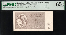 Czechoslovakia Theresienstadt Ghetto 5 Kronen 1943. PMG 65 EPQ