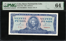 Cuba 20 Pesos 1961. PMG 64