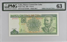 Cuba 5 Pesos 1997. PMG Choice UNC 63
