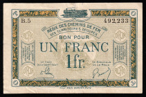 France 1 Franc 1923 Regie Chemin De Fer Territories Occupes