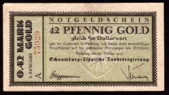 Germany 42 Pfennig Gold =1/10 Dollarwert 1923