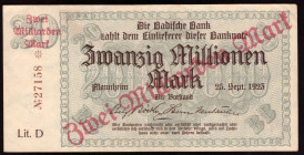 Germany Baden 2 Milliarden Mark on 20.000.000 Mark 1923