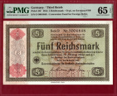 Germany CONVERSION FUND FOR GERMAN FOREIGN DEBTS 5 Reichsmark 1934. PMG 65 EPQ
