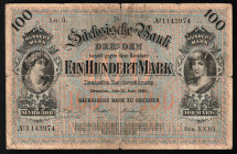 Germany Dresden States Sachsische Notenbank 100 Mark 1890