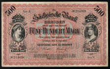 Germany Dresden States Sachsische Notenbank 500 Mark 1890