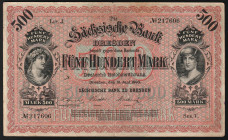 Germany Dresden States Sachsische Notenbank 500 Mark 1890
