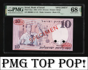 Israel 10 Lirot 1958 / 5718. PMG Superb Gem UNC 68 EPQ Specimen !!!TOP POP!!!
