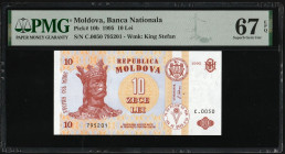 Moldova 10 Lei 1995. PMG 67 EPQ. Top Pop! The finest graded by PMG! Only one copy engraved by PMG 67 EPG