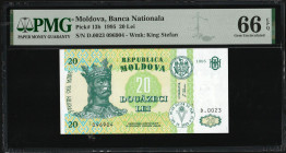Moldova 20 Lei 1995. PMG 66 EPQ. Top Pop! The finest graded by PMG! Only one copy engraved by PMG 66 EPG