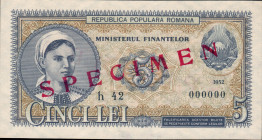 Romania 5 Lei 1952. Specimen