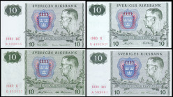 Sweden 10 Kronor 1981, 83, 84, 85. 4 pcs.