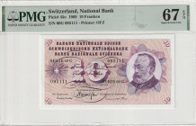 Switzerland 10 Franken 1969. PMG 67 EPQ