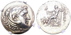 AEOLIS, Temnus. Tetradracma. (Ar. 16,96g/30mm). 188-170 a.C. Magistrados Echenicus y Geitas. (Price 1690). Anv: Cabeza de Heracles con piel de león a ...