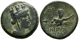 CILICIA, Hierápolis-Castabala. Ae22. (Ae. 8,92g/22mm). Siglo II-I a.C. (SNG France 2217; SNG Levante 1569). Anv: Busto velado y con corona mural de Ty...