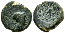 LYDIA, Sardes. Ae15. (Ae. 3,35g/15mm). 133 a.C. (GRPC Lydia 53; SNG Copenhagen 470-482). Anv: Cabeza laureada de Apolo a derecha. Rev: Mazo entre leye...