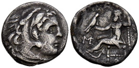 REYES DE MACEDONIA, Alejandro III el Grande. Dracma. (Ar. 3,92g/17mm). 310-301 a.C. Abidos. (Price 1560). Anv: Cabeza de Heracles con piel de león a d...