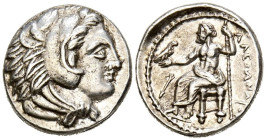 REYES DE MACEDONIA, Alejandro III el Grande. Dracma. (Ar. 4,29g/17mm). 336-323 a.C. Anfípolis. (Price 50). Anv: Cabeza de Heracles con piel de león a ...