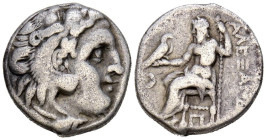 REYES DE MACEDONIA, Alejandro III el Grande. Dracma. (Ar. 3,95g/17mm). 336-323 a.C. Kolophon. (Price 2563). Anv: Cabeza de Herácles a la derecha, con ...