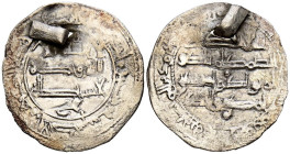 EMIRATO INDEPENDIENTE DE CÓRDOBA. Abd al-Rahman II. Dirham. (Ar. 2,19g/25mm). 230H. al-Ándalus / الاندلس. (Vives 197; Frochoso 230.18). MBC-. Remache ...