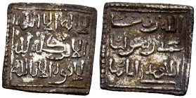 ALMOHADES, Anónimo a nombre de Al-Mahdi. Dirham. (Ar. 1,49g/15mm). S/D. (Hazard 1123; Álbum 496a; Hohertz 574). Escritura cúfica. MBC+. Oxidaciones. ...
