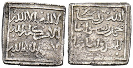 ALMOHADES, Anónima citando a Al-Mahdi. Dirham. (Ar. 1,39g/13mm). S/D. (Vives 2088var; Medina tipo 201; Hohertz 578var). Letra ب (Ba) en lugar de ceca....
