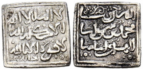 ALMOHADES. Anónimo a nombre del imán Al-Mahdi. Dirham. (Ar. 1,51g/14mm). Biŷāya (Bugía) / بجاية. (Vives 2100; Hohertz 597a). MBC. 

ALMOHADES. Anóni...