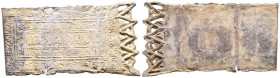 PERIODO DE TAIFAS. Amuleto rectangular. (Pb. 15,14g/60x30mm). Posiblemente Siglo XI. (Amuletos Tipo A-V Con sector central). Placa rectangular de plom...
