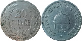 Korunová měna 1892-1916-20 Filler 1892 KB