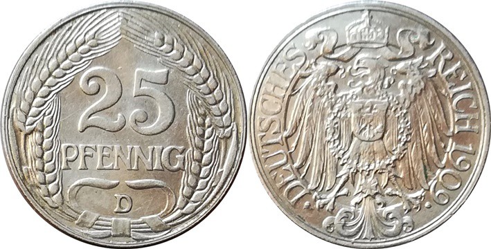 Německo - císařství-25 Pfennig 1909 "D"

Německo - císařství-25 Pfennig 1909 "...