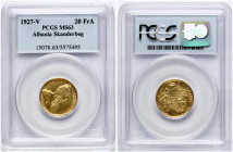 Albania 20 Franga Ari 1927 V Skanderbeg PCGS MS 63