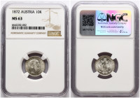 Austria 10 Kreuzer 1872 NGC MS 63