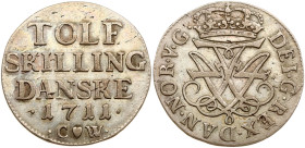 Denmark 12 Skilling 1711 CW 'TOLF' Type