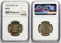 Estonia 50 Senti 1936 NGC MS 63