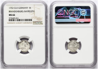 Germany Brandenburg-Bayreuth 1 Kreuzer 1753 CLR NGC MS 66 TOP POP