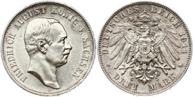Germany Saxony 3 Mark 1911 E