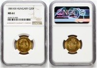 Hungary 20 Francs / 8 Forint 1881 KB NGC MS 61
