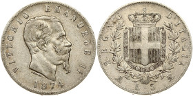 Italy 5 Lire 1874 M BN