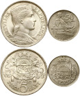 Latvia 50 Santimu 1922 & 5 Lati 1932 Lot of 2 coins