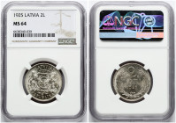 Latvia 2 Lati 1925 NGC MS 64