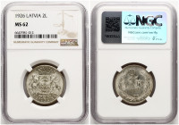 Latvia 2 Lati 1926 NGC MS 62