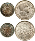Latvia 2 Lati 1926 & 5 Lati 1932 Lot of 2 coins